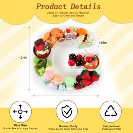 10'' Hard Acrylic Letter Box Charcuterie Fillable Reusable Hollow Serving Tray Candy Dish for Birthday Party Decor Boxes Plates for Food, Without Lid (Clear, G)