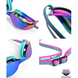 Arena Unisex Adults Python Racing Swim Goggles for Men and Women Anti-Fog Mirror Lens Max Comfort Dual Strap, Turquoise/Water/Fuchsia