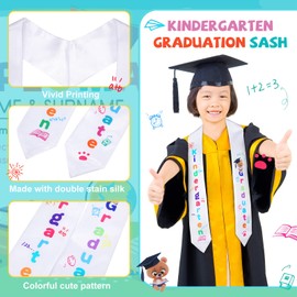Therwen 24 Pcs Kids Graduation Stole Kindergarten Printed Mexican Graduation Sash Bulk 2024 Preschool Graduate Gown Decor(White)