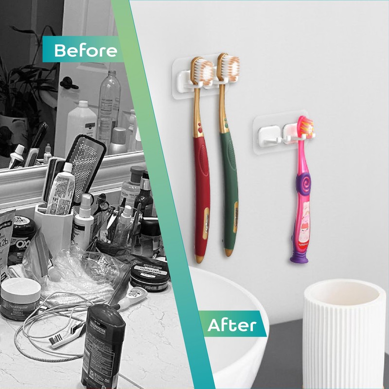 Hook LAB Self Adhesive Double Toothbrush Holder 2 Pack -