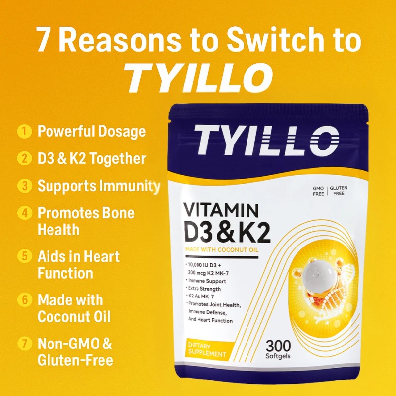 D3+K2 Vitamins – 300 Softgels Made with Coconut Oil for