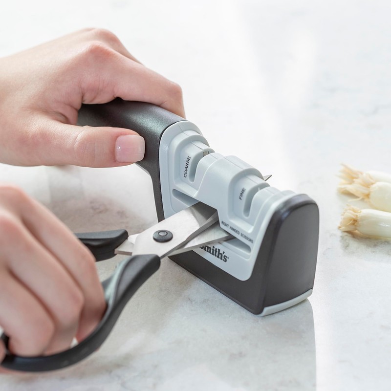 KitchenIQ 50217 Diamond Pull-Thru Knife & Scissor Sharpener – Black/White