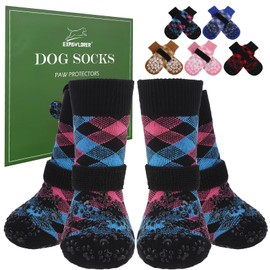 EXPAWLORER Dog Socks for Hot Pavement to Prevent Licking Paws, Anti Slip Doggie Booties Grippy Shoes for Hardwood Floors, Boots & Paw Protectors for Small Medium Large Senior Dogs Pink Blue M