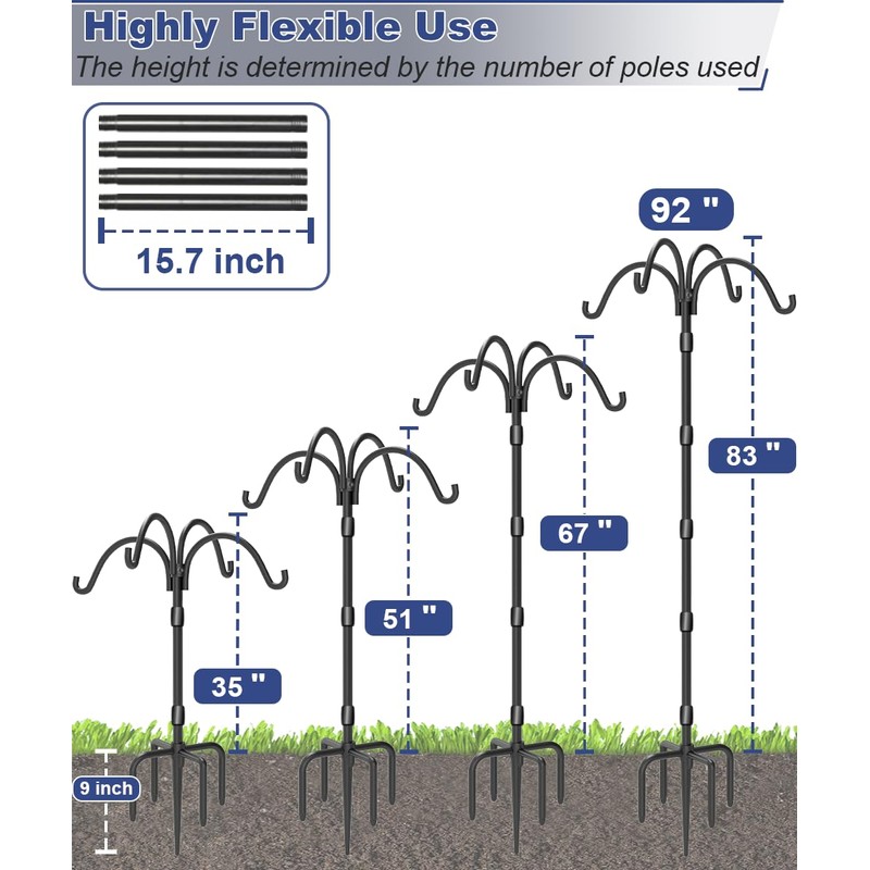 Upgrade 4-Hook Shepherds Hooks for Outdoor with Plastic Tube, 92"