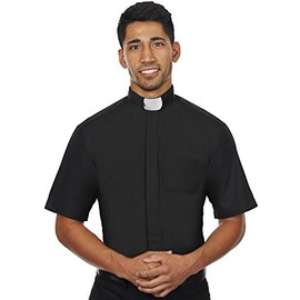 Men's Short Sleeves Tab Collar Clergy Shirt Black (15-15 1/2)
