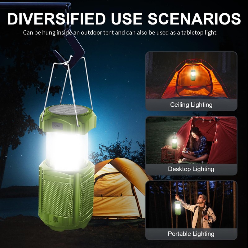 Camping Lantern 5000mAh Solar Hand Crank Telescopic LED Flashlight Portable