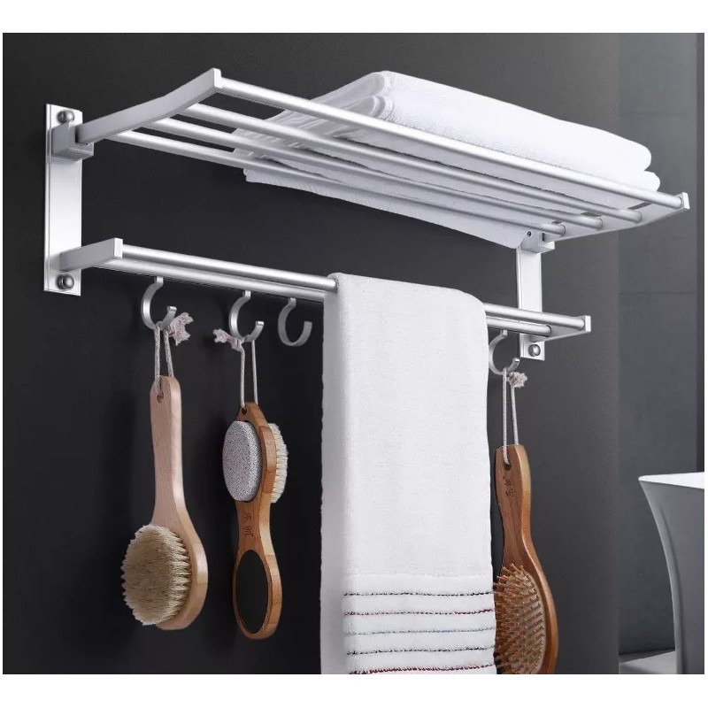 ArgenMex Set Baño 4 Repisas Esquineras Cristal + Toallero Doble