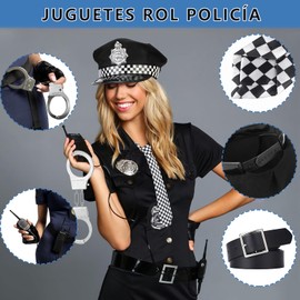 Kit Accesorios completos para Disfraz de Policía, Incluye Sombrero, Esposas de Policia Juguete, Insignia, Walkie Talkies y Más, Ideal para Halloween,Fiestas y Roleplay