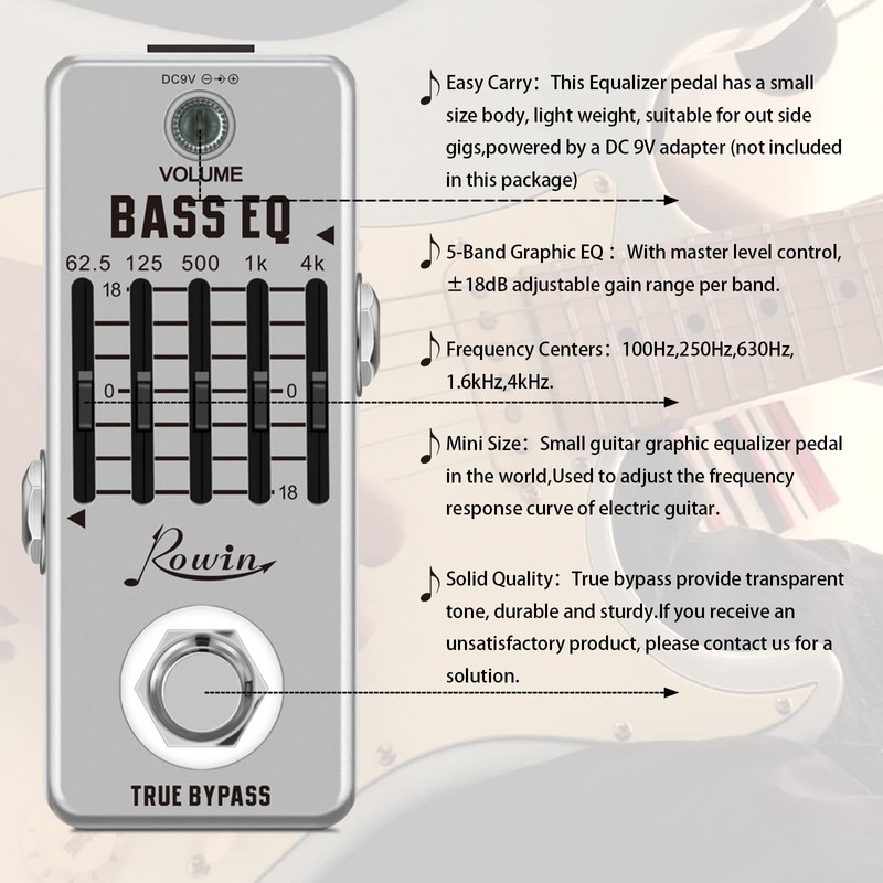 Rowin Bass EQ Pedal 5 Band Equalizer Pedals For Bass