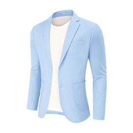 CORSKI Mens Casual Cotton Linen Blazer Lightweight Linen Sport Coat Two Button Suit Jacket Blue M