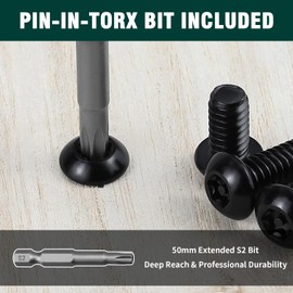 #10-24 x 1/2" Button Head Torx Security Screws, 304 Stainless Steel 18-8, Black Torx Drive Screws for Outdoor, Automotive License Plates, 50-Pack with Bit TT25