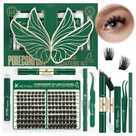 KEYYOU Lash Extension Kit 144pcs Thick Super Soft Lash Clusters with Lash Bond and Seal Lash Glue Remover Lash Applicator and Lash Brush Easy to DIY at Home（PC02-D-10-18MIX）