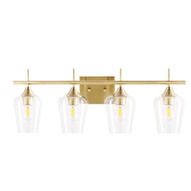 VONLUCE 4-Light Gold Vanity Light Fixtures Over Mirror, Wall Mount Modern Brass Bathroom Sconce with Clear Glass, Midcentury Gold Vanity Lighting for Bathroom, Makeup Dressing Table, Bedroom