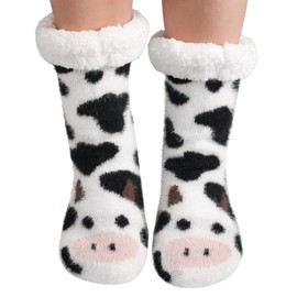 Hut Socks Stopper Socks Cuddly Socks Women Girls 39-42 Thermal Socks Thick Warm Socks Christmas Socks Winter Socks Fluffy House Socks Bed Socks with Nubs Socks for Christmas, cow
