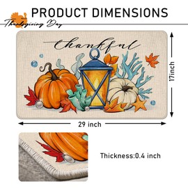 Tailus Thankful Thanksgiving Pumpkin Decorative Front Door Mat, Fall Lantern Beach Coastal Doormat Indoor Outdoor Non-Slip Floor Entryway Rug, Autumn Nautical Home Kitchen Decoration 17x29 Inch