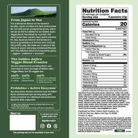 Golden Aojiru Green Superfood Powder – Japanese Barley Grass Juice with 25+ Vegetables, Prebiotic & Enzymes – Gluten Free, Green Juice – 46pcs