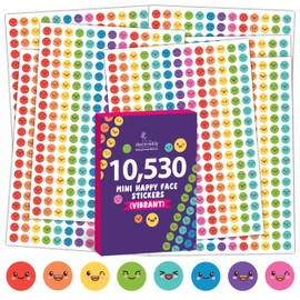 Decorably Happy Face Stickers for Kids - 10,530 Small Stickers for Kids Reward Chart, 45 Sheets of Small Stickers for Kids Classroom, Mini Stickers for Kids, Reward Stickers for Kids Classroom