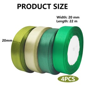 4 Rolls Green Ribbon 20mm X 22m, Thin Satin Ribbon,Dark Green Polyester Ribbon with 4 Shades Of Green, Wedding Car Ribbon Hair Ribbon Fabric Ribbon Green Ribbon For Gift Wrapping,Trim And Embellishmen