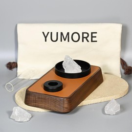 YUMORE Luxury Essential Oil Diffuser Stones Stand with Walnut Wood & Leather Design, Multi-Functional Holder for Essential Oils, Scented Candles, and Flowers