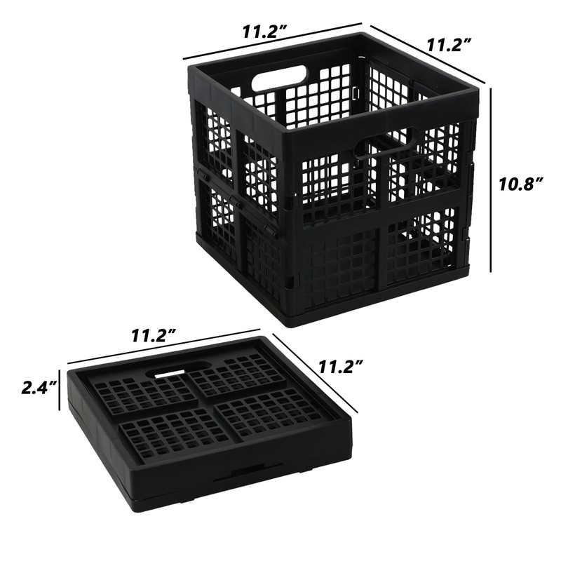 Utiao 18 L Collapsible Storage Crates, Square Plastic Crates, Black,