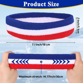 Sweatbands Sports Headbands for Men & Women Terry Cloth Moisture Wicking Sports Towel Headband for Working Out, Tennis, Basketball, Football, Cycling (Black, Black Red Yellow, Red White Blue)
