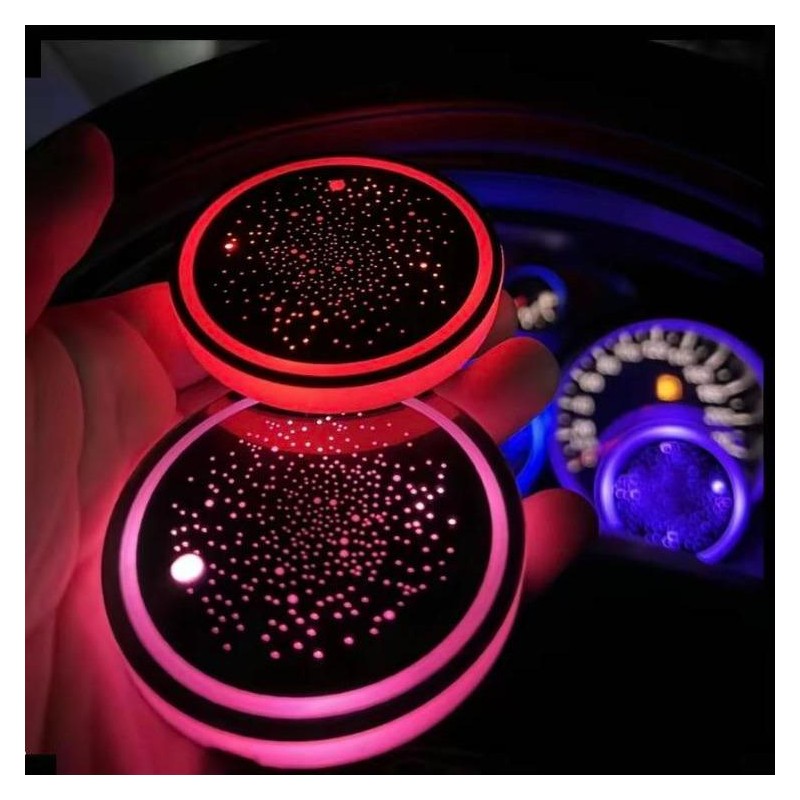 2PCS LED Cup Holder Lights for Car, Rechargeable 7 Color-Changing