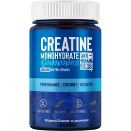 Gomitas de creatina monohidratada Suplemento Alimenticio con Creatina Monohidratada 5 g por Porción Sabor Mora Azul Aporte Nutricional para Desempeño y Energía Vegano, Sin Gluten, 60 Gomitas