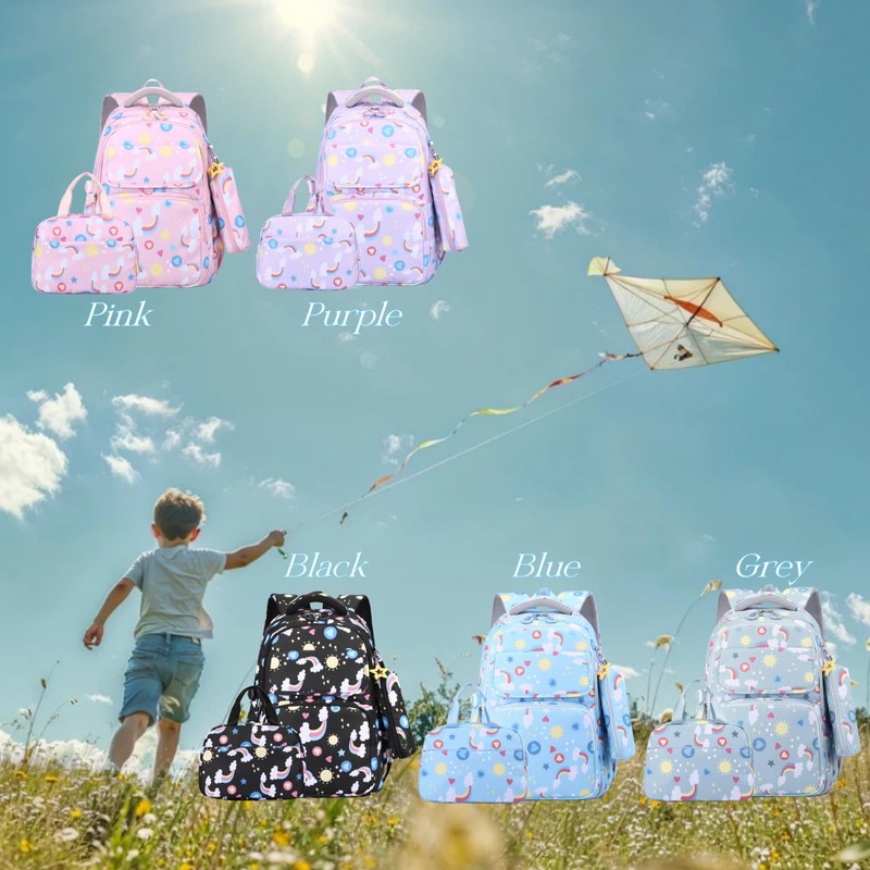 Mfikaryi Kids Backpacks for Girls Rainbow BookBag Set Teens School