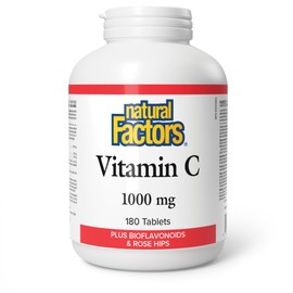 Natural Factors Natural Factors Vitamin C Plus Bioflavonoids & Rosehips 1000 mg 180 Tablets, Premium Non-GMO Vitamin C, Supports Healthy Bones & Teeth, Proudly Canadian