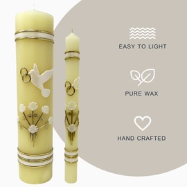 Needzo Unity Candle Set for Weddings, Centerpiece Wedding Candles with Gold Tone Accent Dove and Rings, Symbolic Marriage Ceremony Decorations (Pack of 3)