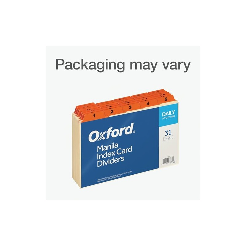 Oxford 05832 Laminated Tab Index Card Guides, Daily, 1/5 Tab,