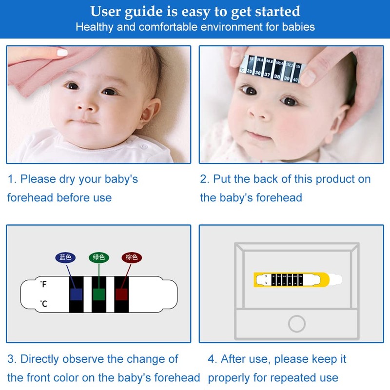 Children's Fever Thermometer, Forehead Thermometer Strips, Pre-Discolouration Stickers for Children,