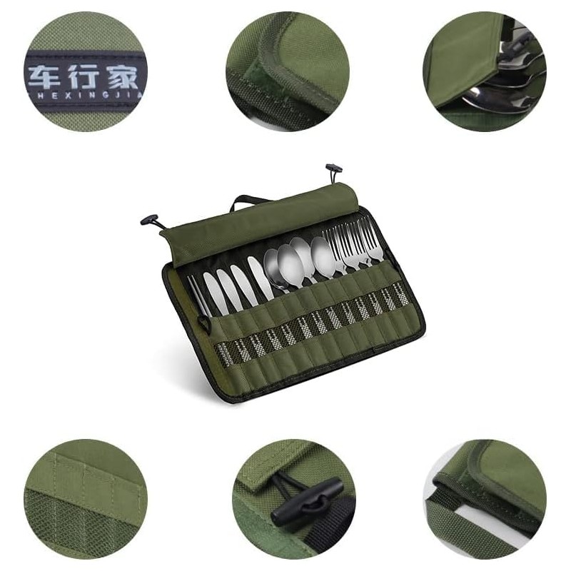 Cutlery Storage Bag,Portable Polyester Roll Up Pouch Bag For Forks,