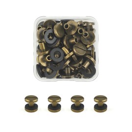 JINTANG 6mm Leather Rivets, 24 Sets Brass Button Flat Head Rivets, Chicago Binding Screws Studs Rivets for Leather Rivet Replacement Repair for DIY Leather Crafts, Clothes, Shoes, Jacket