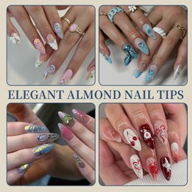 Venares Short Almond Nail Tips, Pack of 120 Nail Tips, Almond Short, 12 Sizes, Full Cover Nail Tips, Almond Short with Glue, Artificial Nails, Soft Gel Tips for Gel Nails, Starter Set, Nail Extension