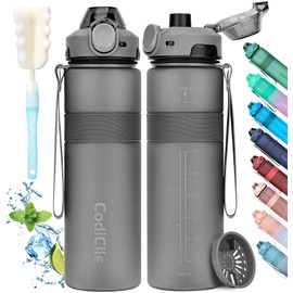 CodiCile Water Bottle, BPA Free 1l Water Bottle Leak Proof Drinks Bottle, Large Sports Bottle Great for Gym, School, Office and Travel (Dark Gray)