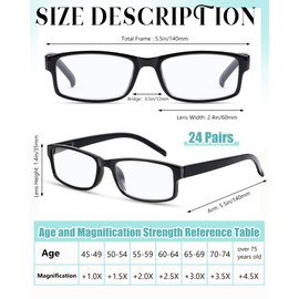 Yexiya 24 Pack Reading Glasses Bulk Traditional Reading Glasses with Spring Hinge Adjustable Reading Glasses for Men Women (Black Frame,1.75 Diopters)