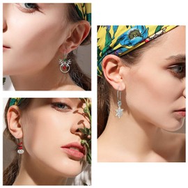 Gleamart 3 Pairs Christmas Hoop Earrings Set Gifts for Women Christmas Snowman Reindeer Snowflake Dangle Earrings