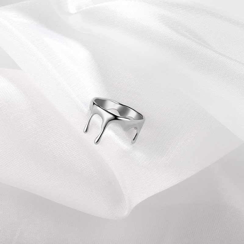 Joliernelle Dripping Ring for Women Silver Stainless Steel Minimalist Statement