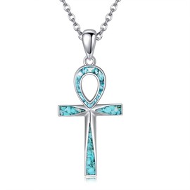 ONEFINITY Ankh Cross Necklace Sterling Silver Turquoise Egyptian Cross Pendant Necklace Religious Jewelry Gifts for Women Men