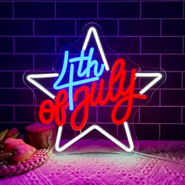 Mutank 4th of July Neon Sign for Wall Decor Independence Day Neon Light USB Powered Dimmable LED, for American Flag Patriotic Party Holiday Wall Decor Sign(12.9 * 12.2 In)