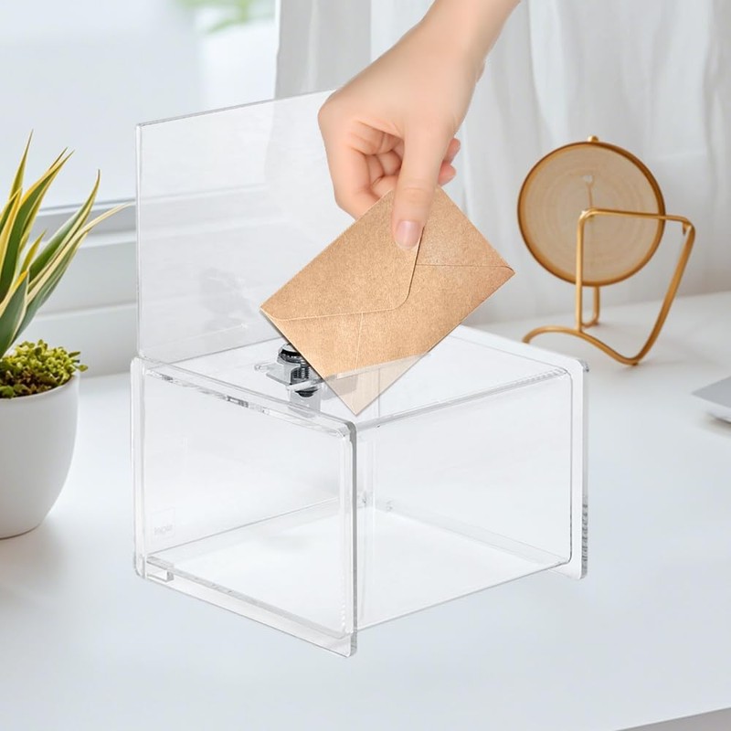 Mineup Acrylic Donation Box Lockable, Lockable Donation Box with Lock,