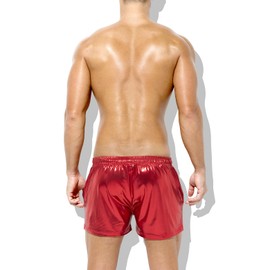 Casey Kevin Metal Shorts Men's Shiny Shorts Party Gold Silver Single Sided See-Through Effect Shorts Bar Metallic Shorts Sequin Boxer Shorts, A4 red