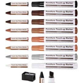 Procest 17 Piece Set of Furniture Markers Touch Up, Wood Furniture Markers, Filler, Wax Sticks, Restore Kit, Cover Up Scratches, Cracks, Furniture, Wood Floor, Cabinet, Door, Wooden Table, 8 Colors