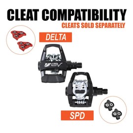 BV Bike Pedals with Toe Clips, Compatible with Shimano SPD or Look Delta 9/16'' - Peloton Pedals for Regular Shoes - Toe Cages for Peloton Bike - Exercise Bike Pedals - Universal Fit Bicycle Pedal