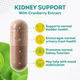 PurePremium Supplements - Kidney Support with Cranberry Extract & Astragalus - Kidney Health Supplement for Urinary Tract, Bladder, Cleanse, Detox & Repair - 60 Cranberry Pills Women and Men
