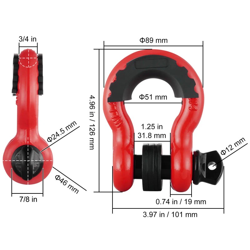 2 Pack 3/4\" D-Ring Shackle 62832 Lbs (28.5 Ton) Break
