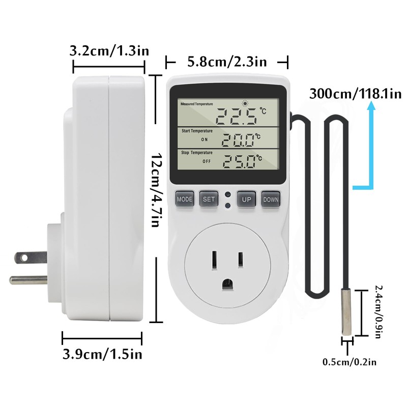 KETOTEK Digital Thermostat Outlet Plug Temperature Controller Outlet Socket 120V