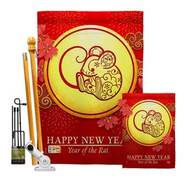 Ornament Collection FK192178-P3 Rat of Year Winter New Impressions Decorative Vertical House 28" X 40" Garden 13" 18.5" Flags Kit w/Banner Pole Included