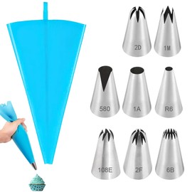 Groß Spritztüllen Edelstahl Und Spritzbeutel Set mit Konverter, Profi Torten Zubehör Piping Bags Nozzles Blumen Tips Aufsätze Spritztülle Dekorieren von Torten Cupcakes (1A/1M/2D/2F/580/R6/108E/6B)